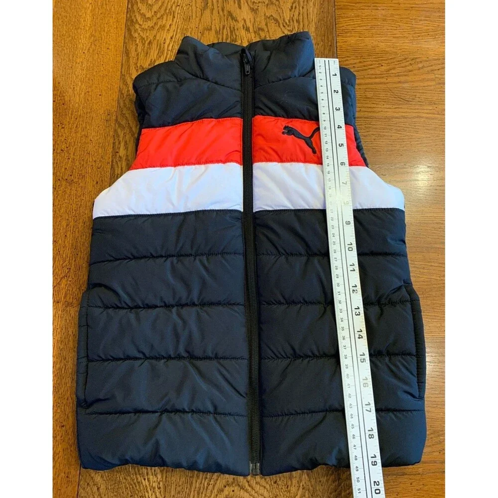 Puma Vest Size Small (7/8) Boys Kids Unisex Black Red Full Zip Logo Puffer